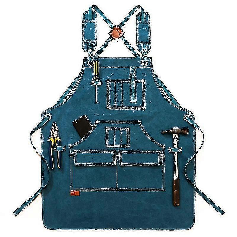 Heavy Duty Waxed Canvas Working Tool Apron With 9 Pockets, Adjustable Strap Aprons, Yellow Sx