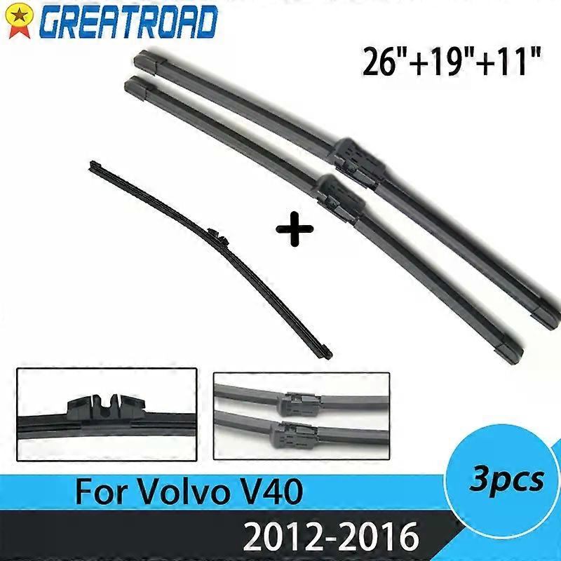 LHD RHD Wiper Front Rear Wiper Blades Set For Volvo V40 2012- 2016 Windshield Windscreen Front Rear Window 26"+19"+11"