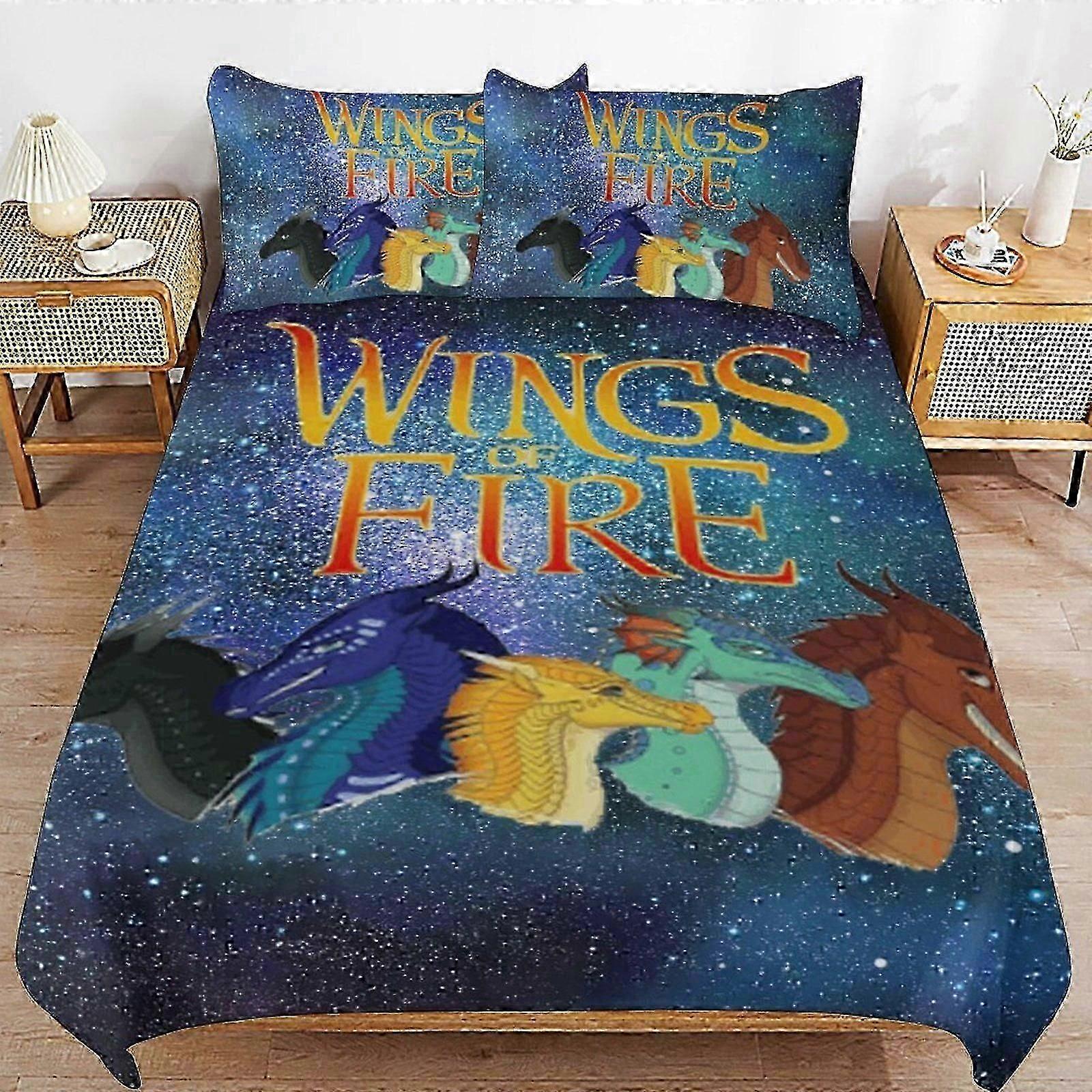 o1299 Lakan Wings Of Fire WOF Täcke Set3 delar Påslakanset Mjuka sängkläder Se för alla årstider (1 påslakan och 2 örngott) Lakan
