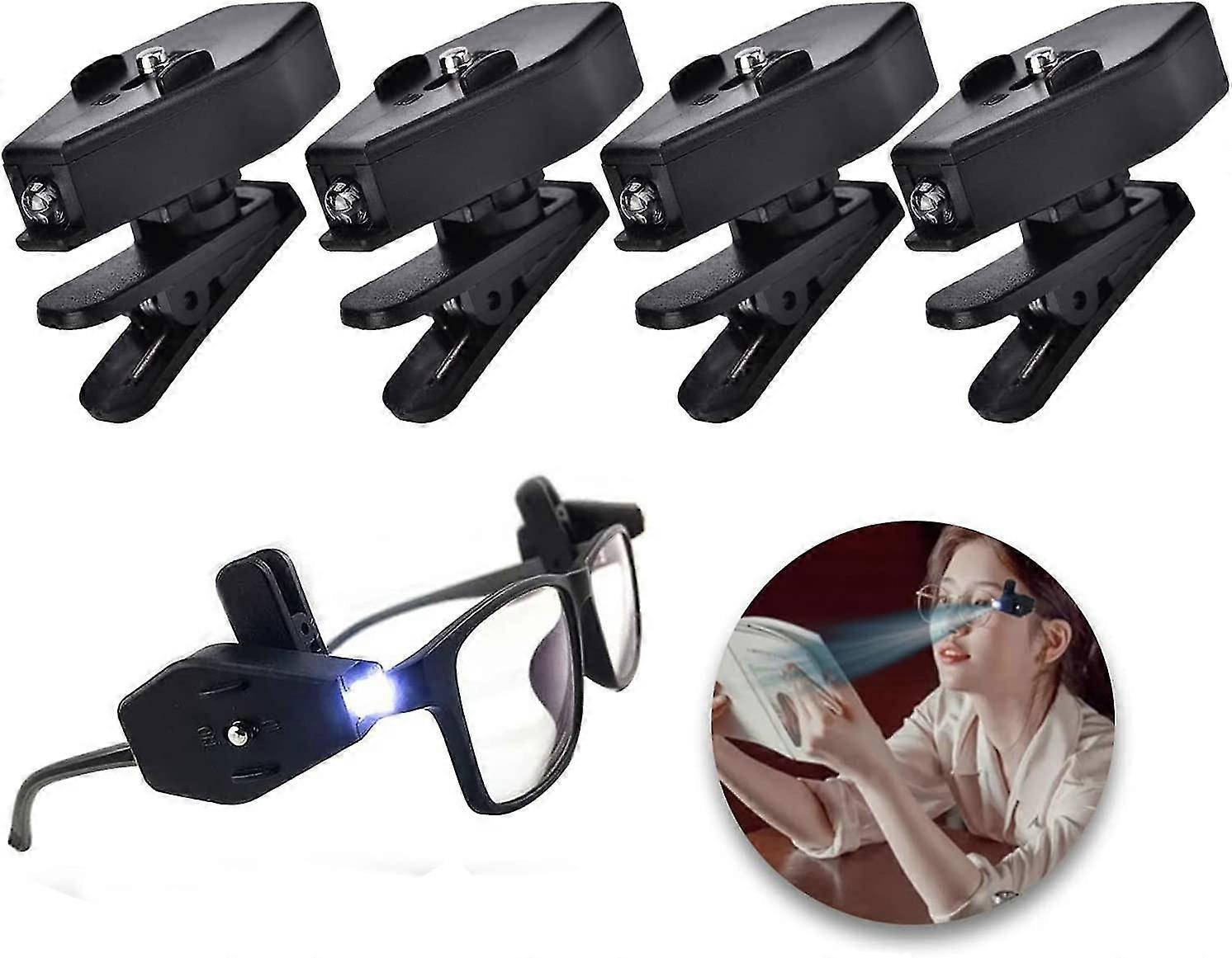 4 Pcs Mini Book Reading Light on Eyeglass,Universal Flexible Flashlight LED Light Clip