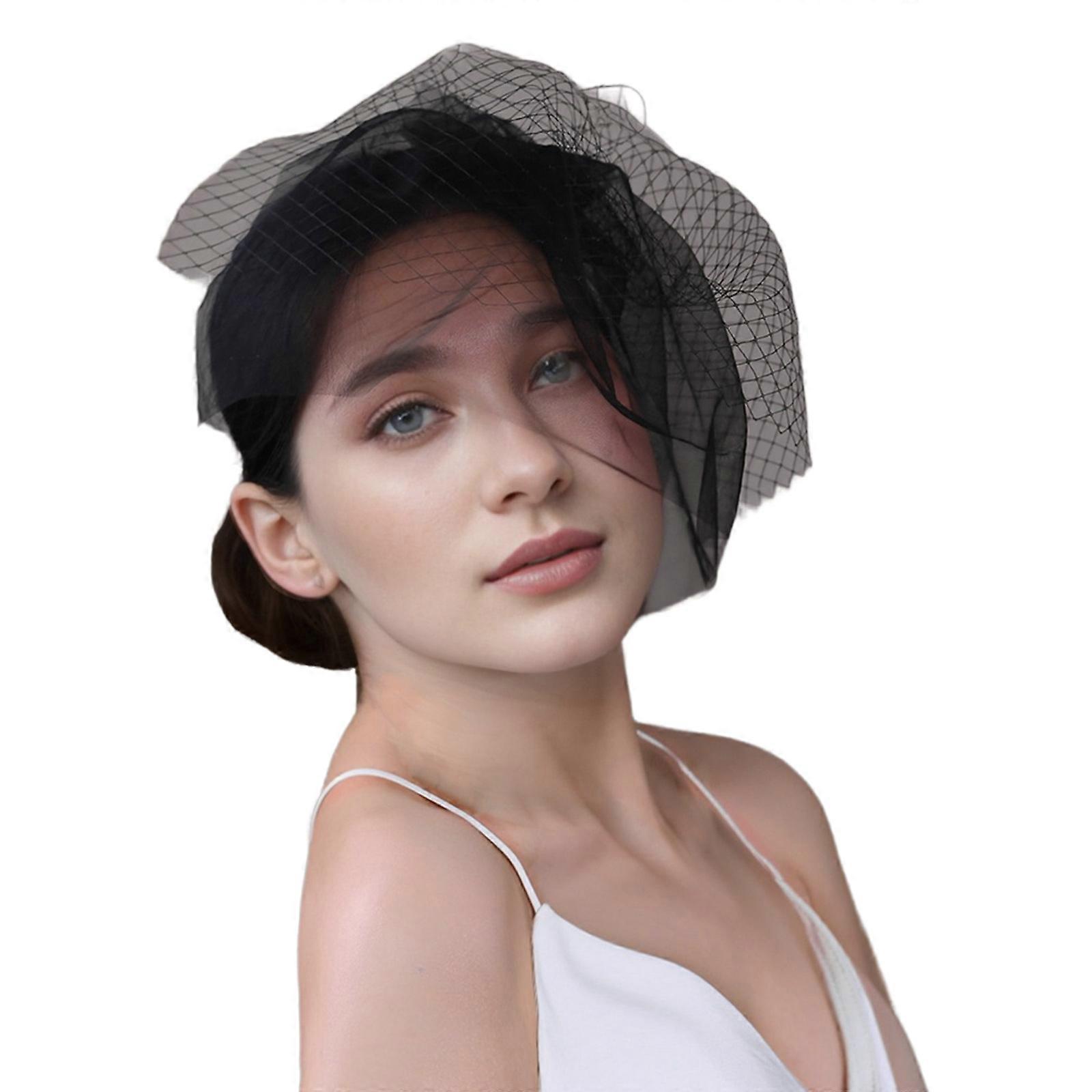 ファッショナブルなヘアクリップダブルレイヤーメッシュヘアヘアピンアクセサリー女性のための結婚式のパーティー帽子女の子黒