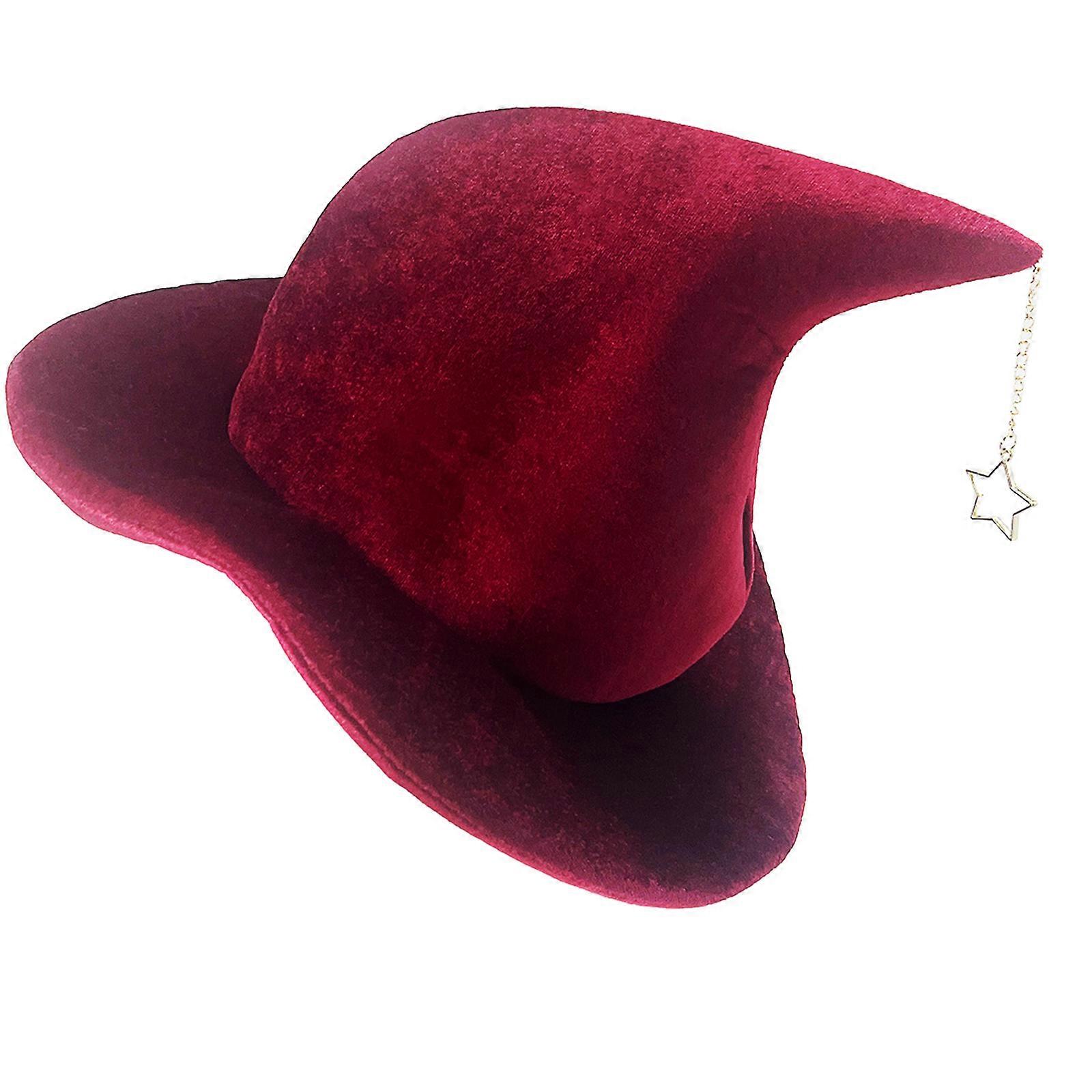 ハロウィンウィッチハットデリケートベルベットウィッチハット仮面舞踏会用絶妙なスターペンダント大人コスプレ-コスチュームアクセサリーレッド