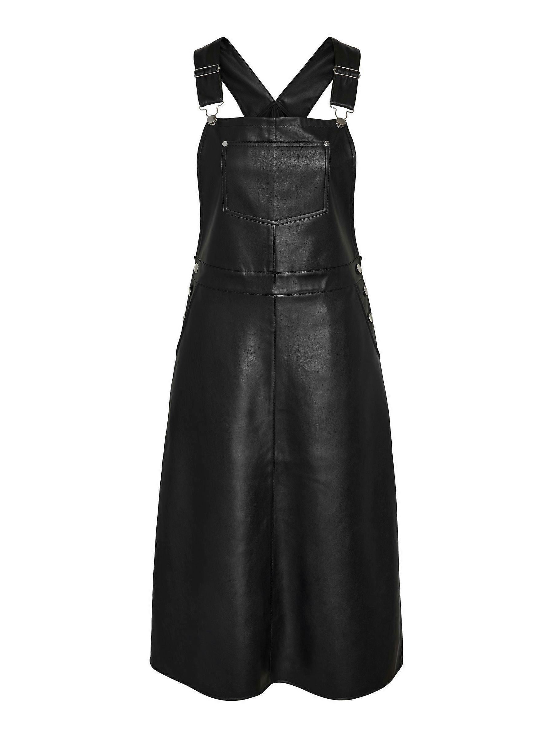 Noisy MAY dame dungaree kjole læder look med stropper og lynlåse