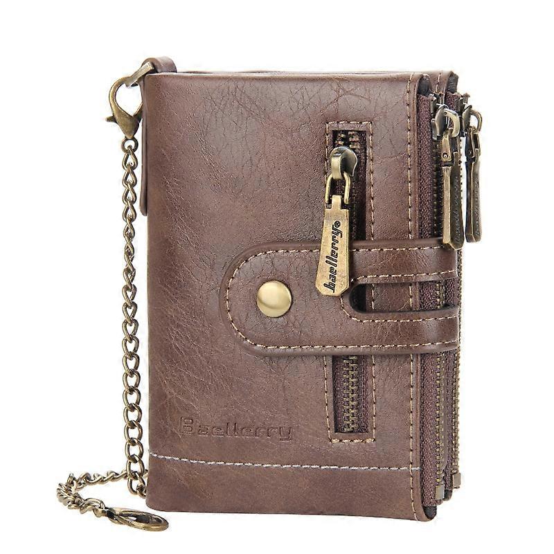 Baellerry Short Wallet Double Zipper Tri-Fold Wallet For Men