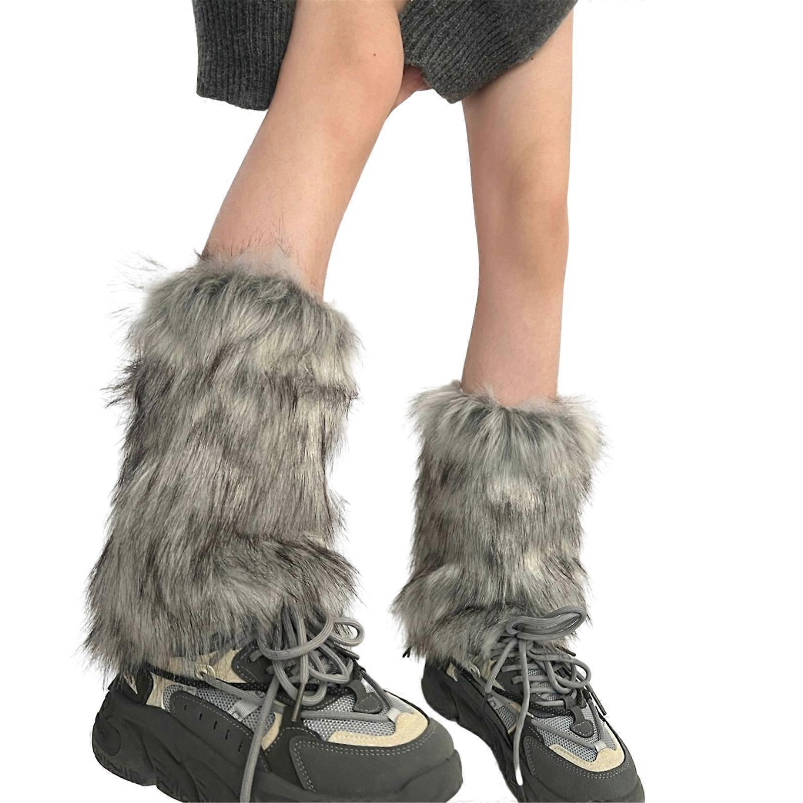 נשים חורף מעובה פרוותי מחממי רגליים גרביים הרג'וקו גותי פאנק וינטג' חותלות חמות מגף חפתים גרביים מטושטשות אפור 40 ס"מ