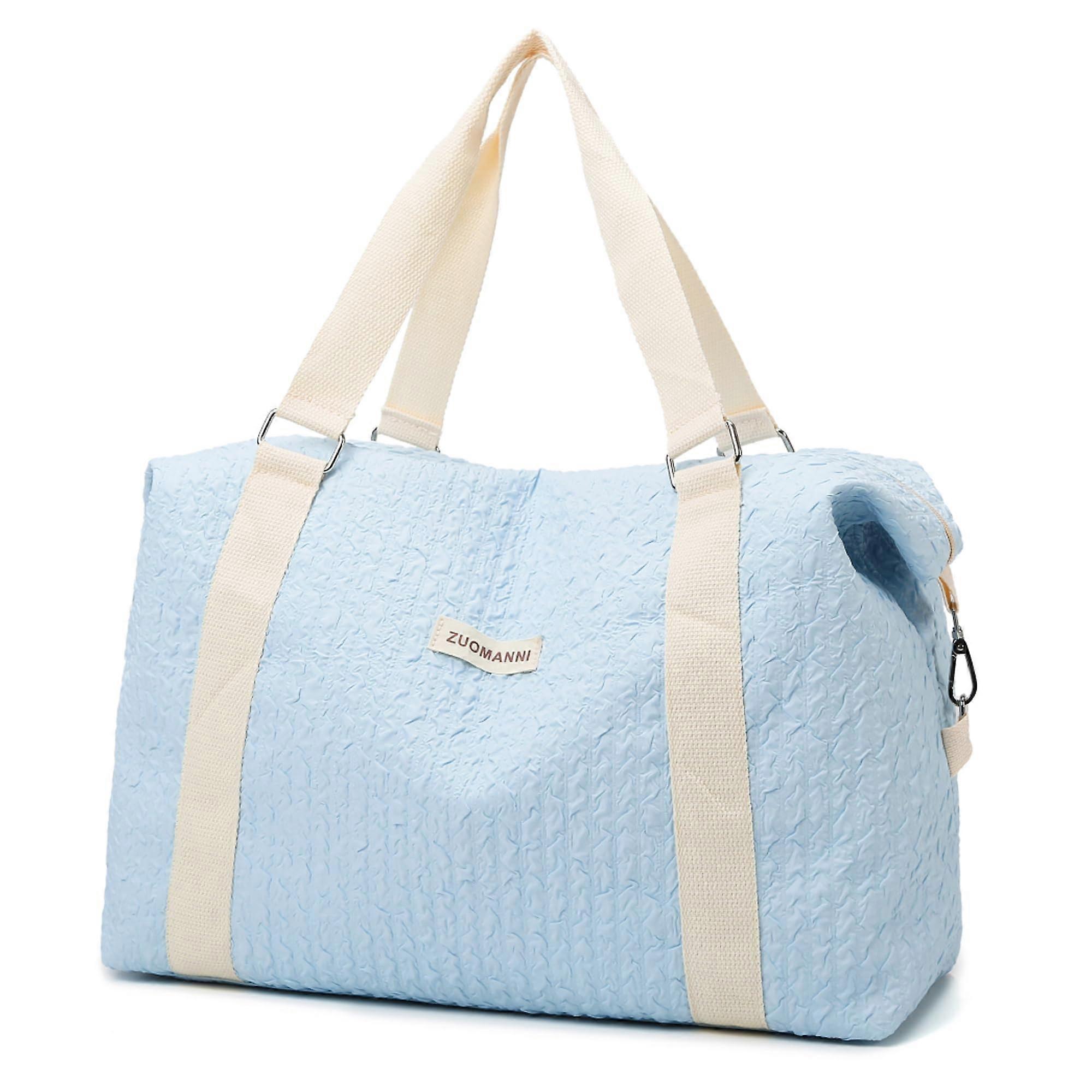 Seyahat Duffle Bag - Büyük Mavi Spor Çanta, Kadın Erkekler İçin Islak Cep ve Çift Katmanlı Tote Çanta