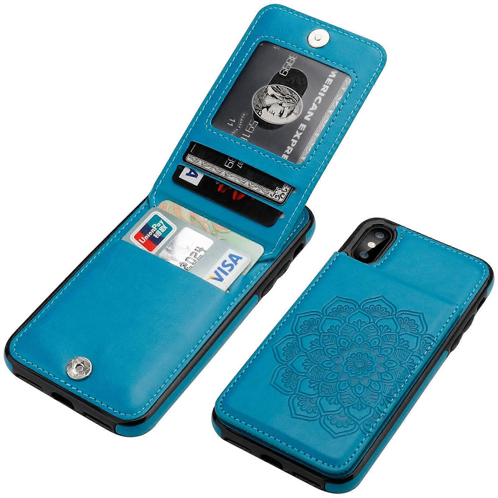 for iPhone Xs/X Case with Wallet Card Holder,Embossed Mandala Pattern Flower Leather
