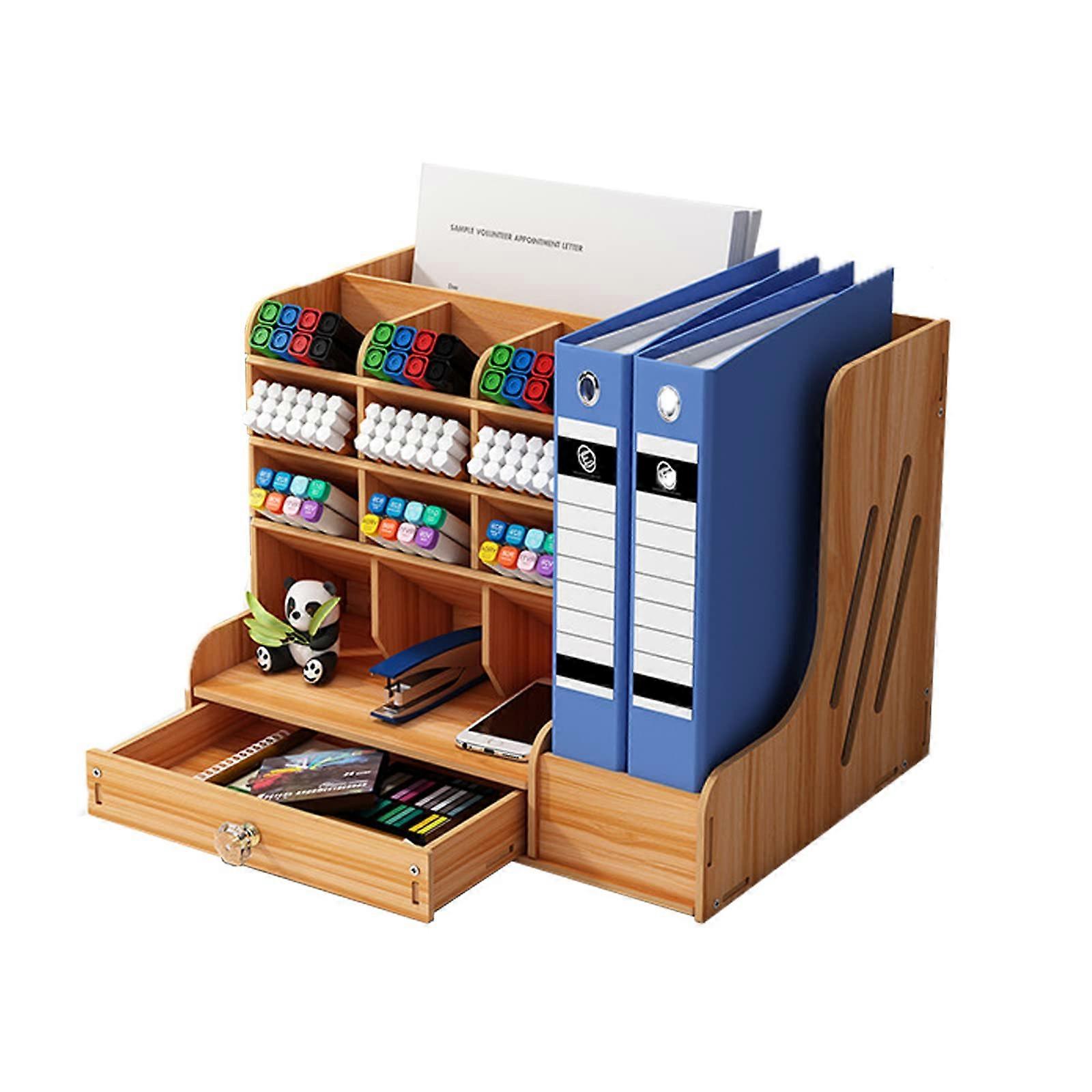 Catekro Wooden Table Organizer Pen Holder Storage Box Multi-Function Drawer Organizer for Office and Home Use