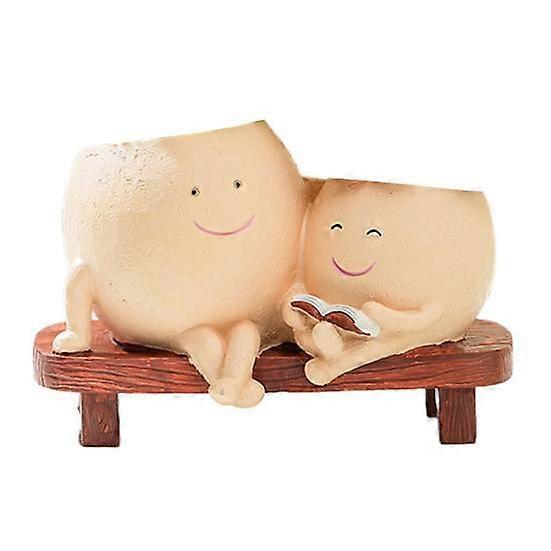 Smile Face Planter Resin Reading Lady Head Girl Face Flower Pot Double Head Succulent Planter with Drainage Hole for Home Office Balcony