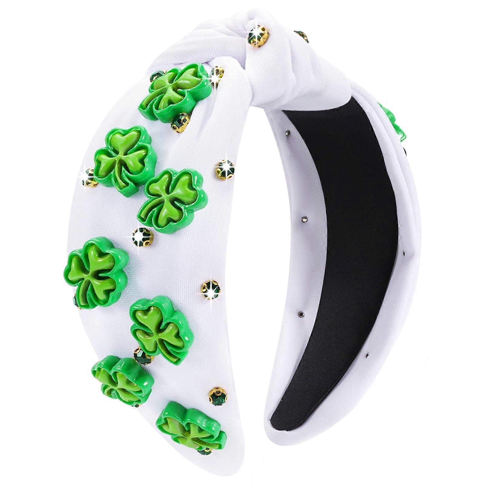 St. Patrick's Day Green Shamrock Headband for Women, Embellished Fabric Hair Accessory, Comfortable Fit