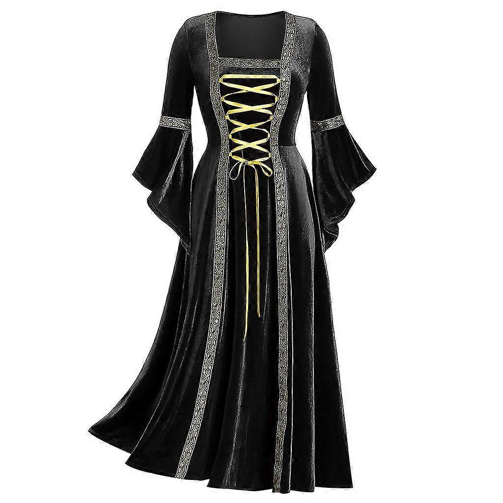 Femmes Vintage Médiévale Renaissance Gothique Sorcière Cosplay Party Fancy Dress Costume Maxi Robes-e