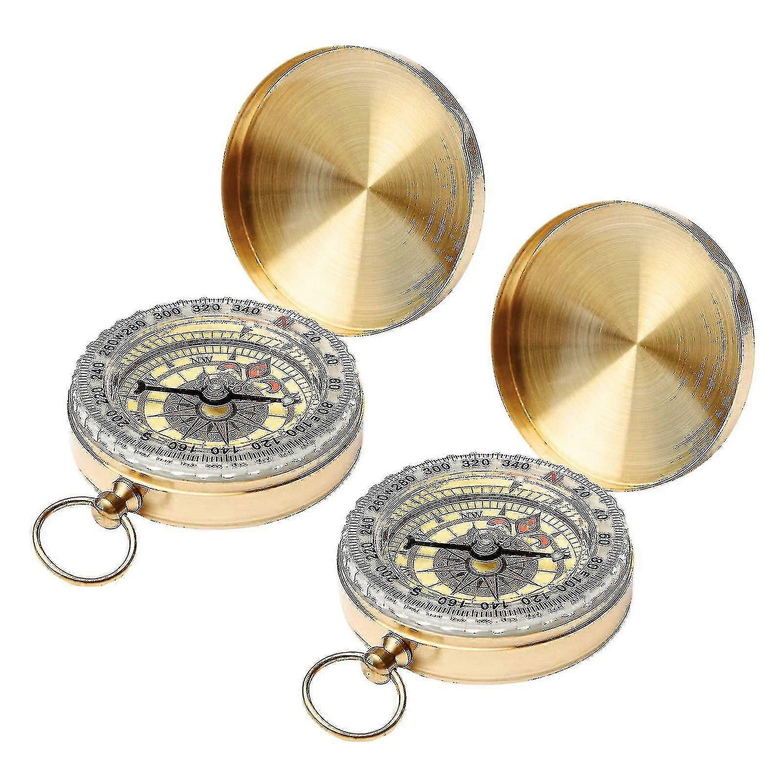 コンパス2pcsポータブルクラムシェルルミナスコンパス、軍事キャンプハイキング屋外ギアサバイバルツール(黄金)