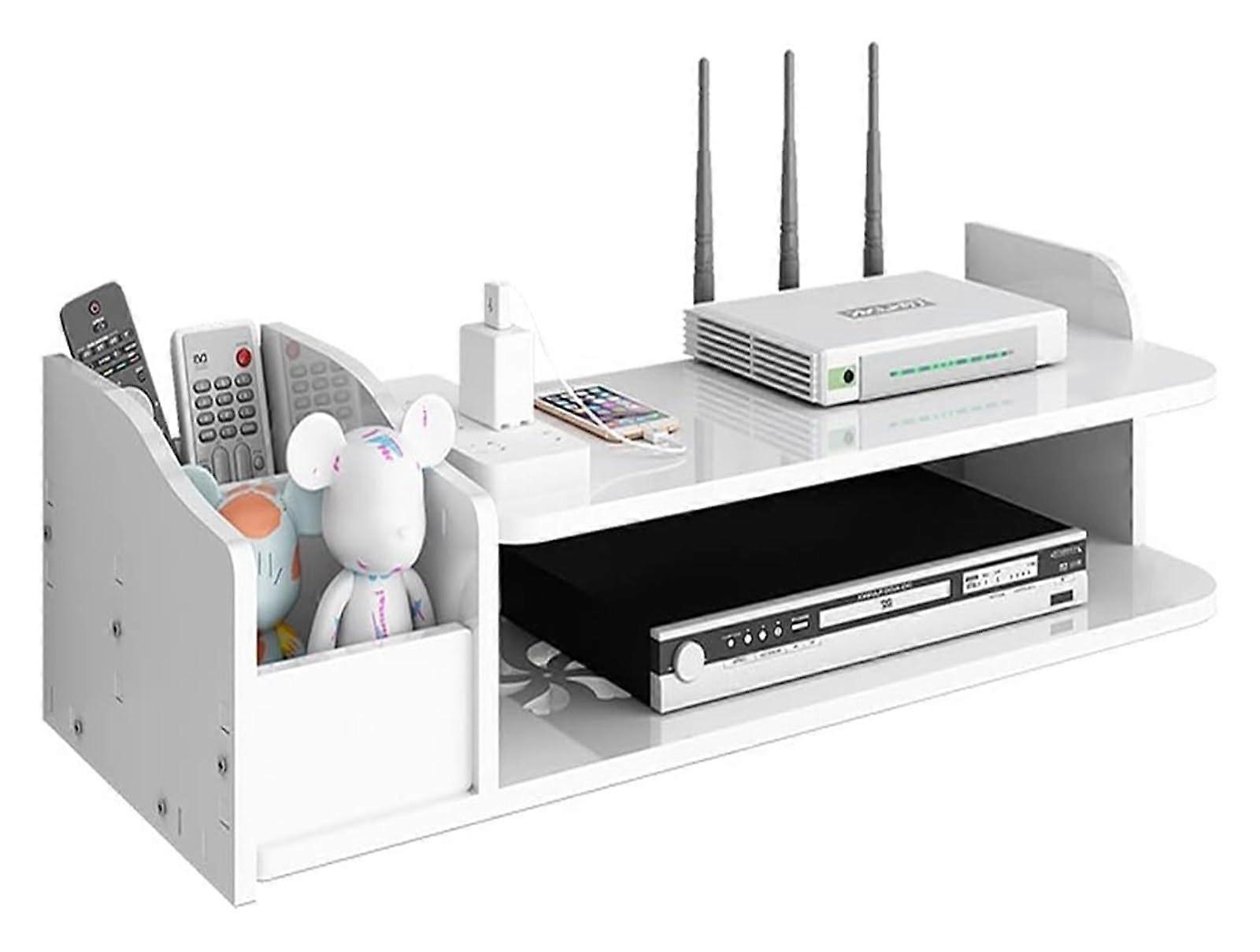 Router Shelf Wall Mount WiFi Router Box, Storage 2-Tier Wall-Mounted W/Box, Floating Shelf