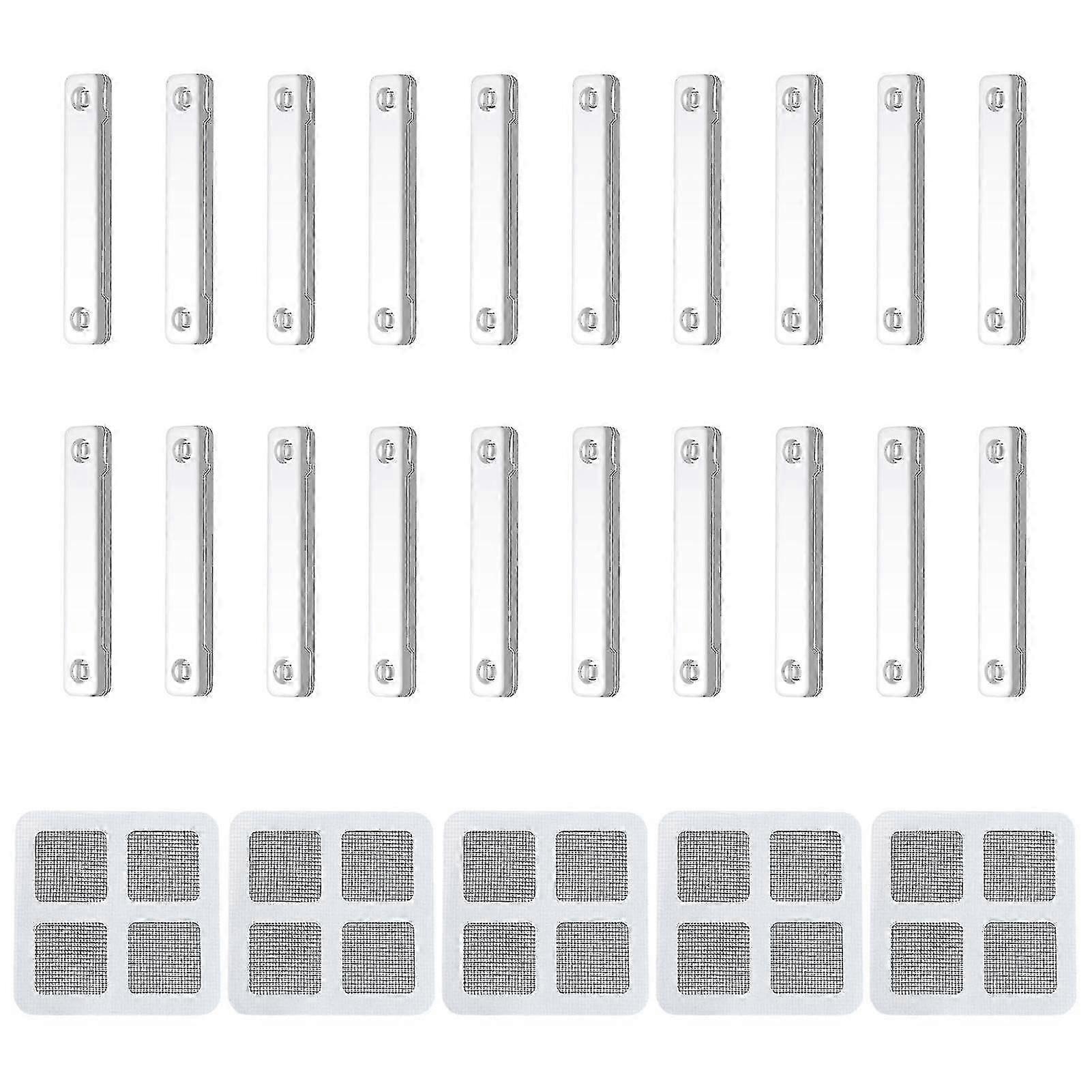 20pcs Screen Window Mounting Buckles With 5 Pcs Repair Patch Self Adhesive Strip Set For Diy Fly Nets For Screen Door Curtain Clip