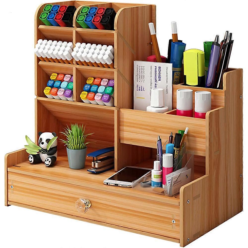 Organizator pentru birou EINNENFFER, 13 Compartimente, 24.5 x 15 x 25.4 cm, Lemn, Potrivit pentru papetrie, telefoane mobile, depozitare general, arti