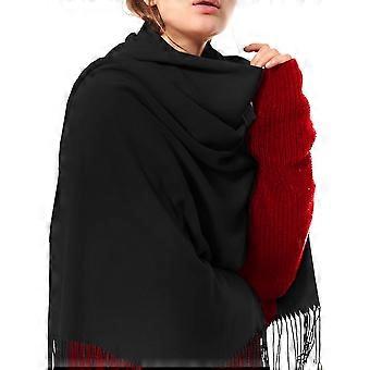Damen Dicker Weicher Kaschmir Wolle Pashmina Schal Wickelschal - Warm Einfarbig Stola-Schwarz