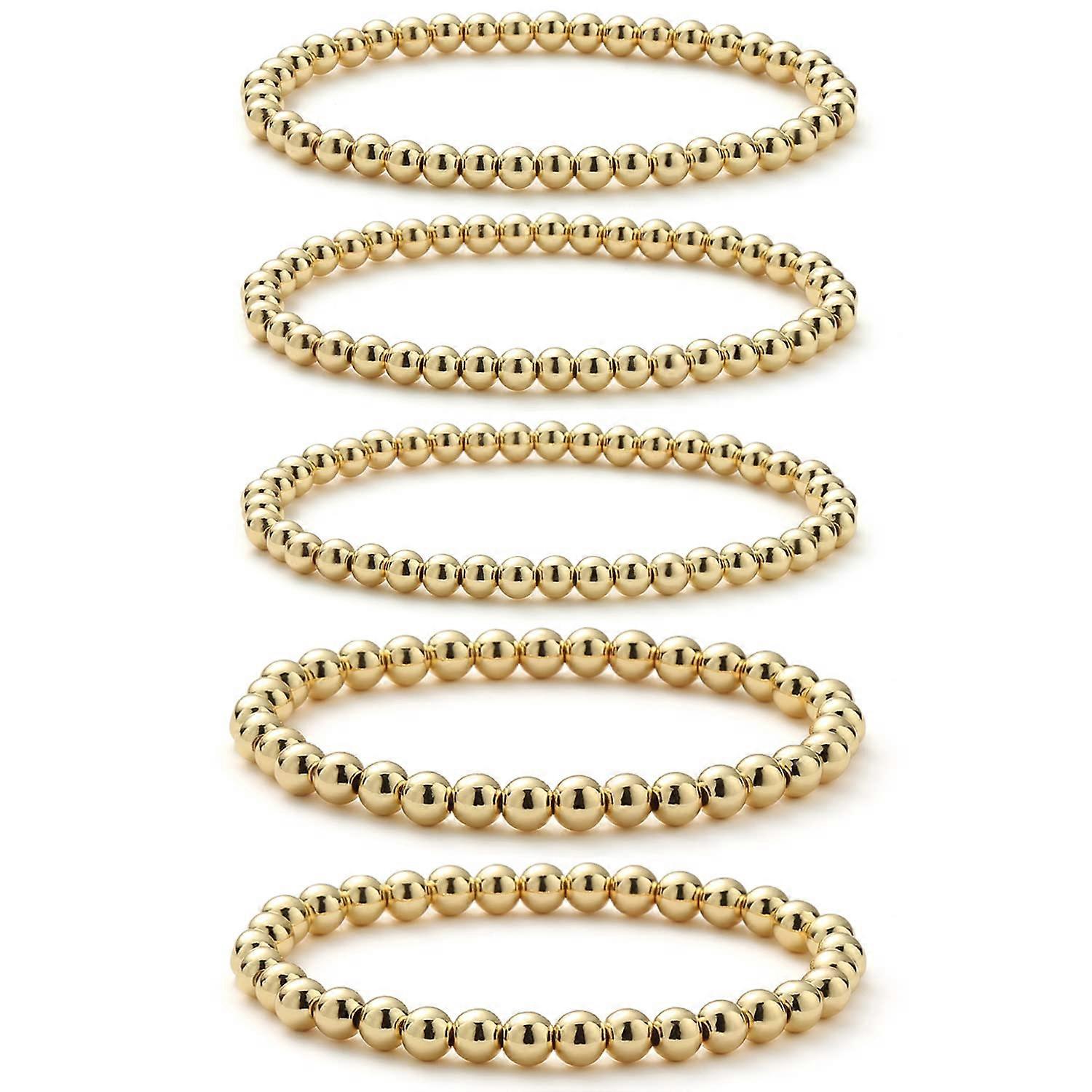 Rose Gold Beaded Bracelets for Women, 18K Gold Plated Stretch Stackable Bangle Set, Adjustable Cuff Bracelet