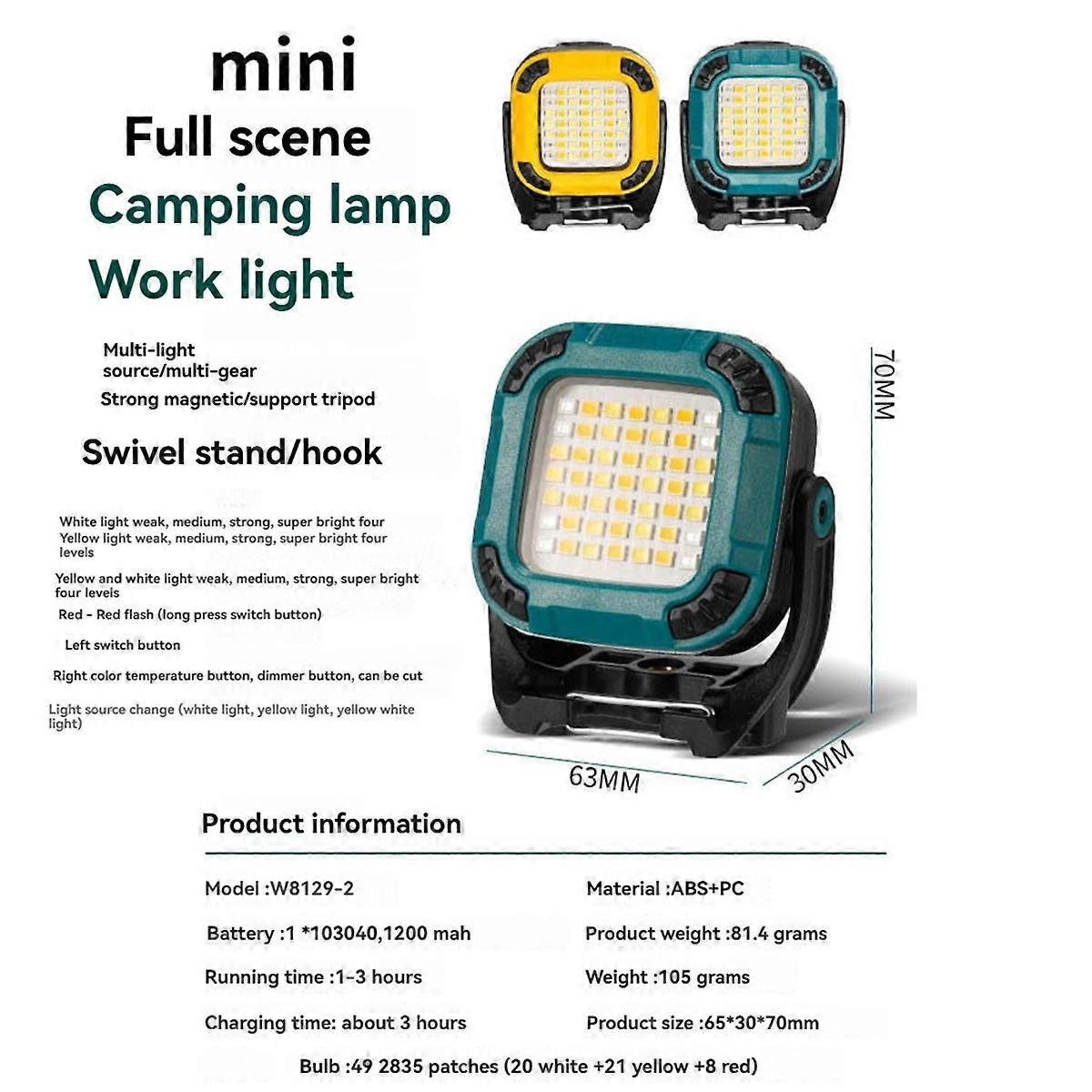 Super Bright Portable Camping Lantern Mini Working Light Rechargeable Torch Outdoor Camping Emergen