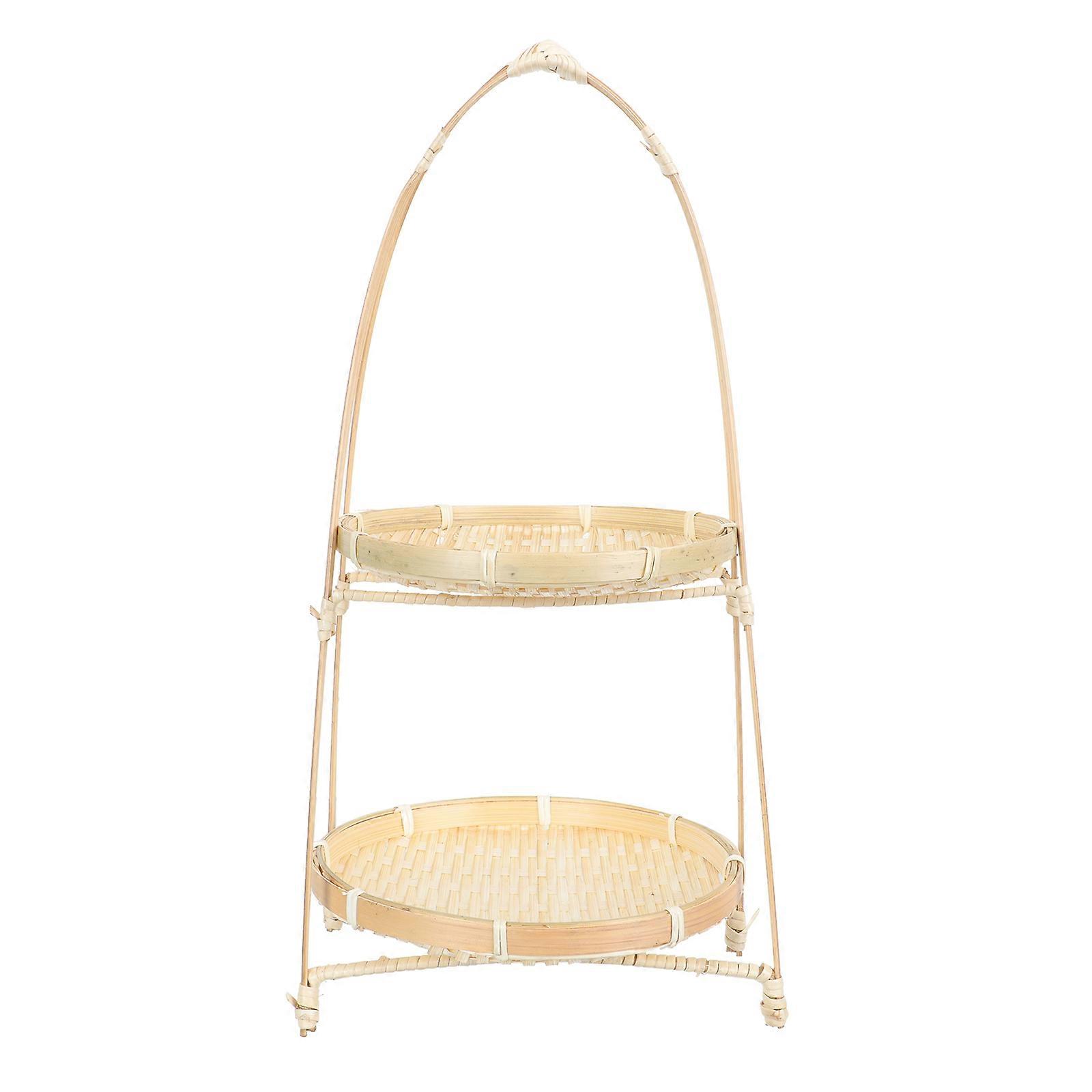 1Pc Double Layer Storage Basket Pastoral Style Kitchen Vegetable Fruits Organizer