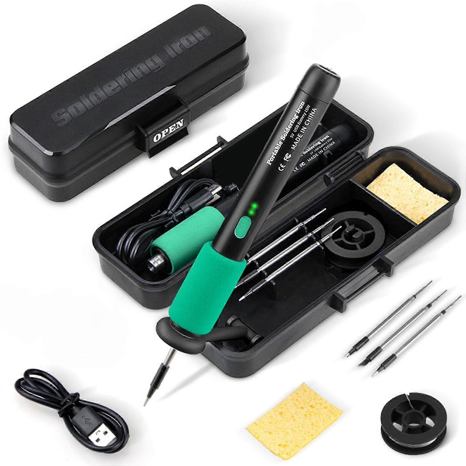 Wireless Soldering Iron Set 5V 15W Portable USB-C Mini Iron Adjustable 500-842°F Temperature Fast Heating with 3 Tips