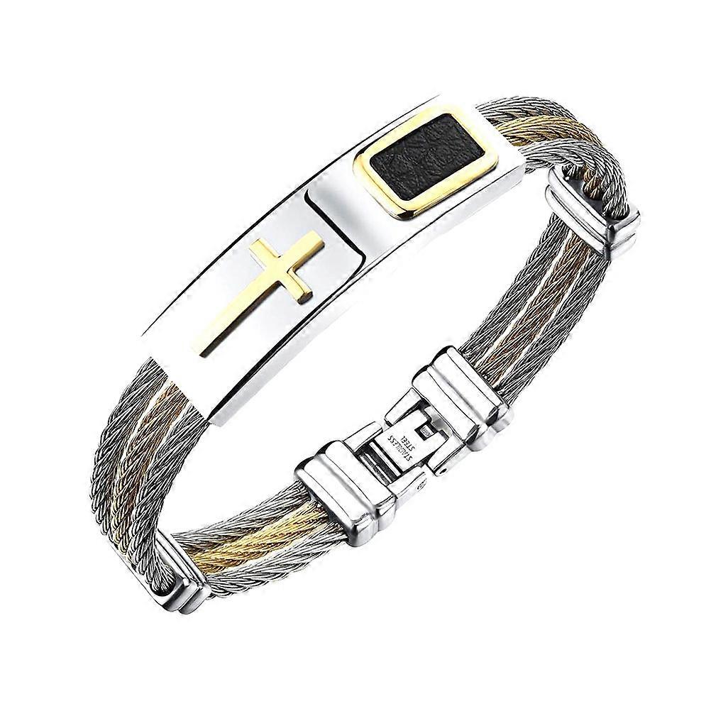 Metal Bracelets for Men Titanium Steel Cross Chain Three Rows Wire Weave Individual Jewelry for Men 1Pcs
