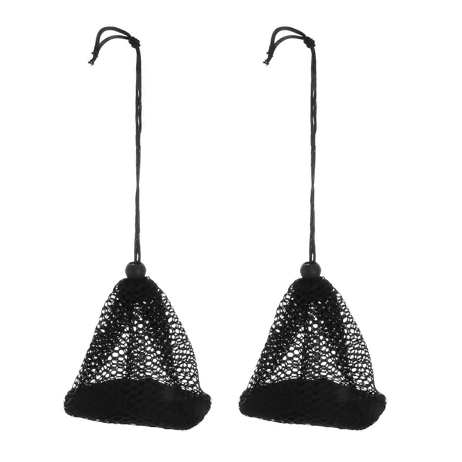 Drawstring Bag Mesh Pouch Tennis Ball Carrying Holder Storage Drawstring Closure Black 21x10.8cm 2Pack