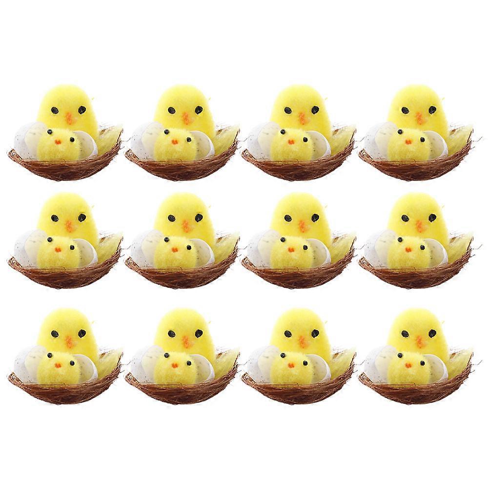 Stuffed Chick Simulation Mini Chicks Home Desktop Decor 5x5cm 12Pcs Yellow