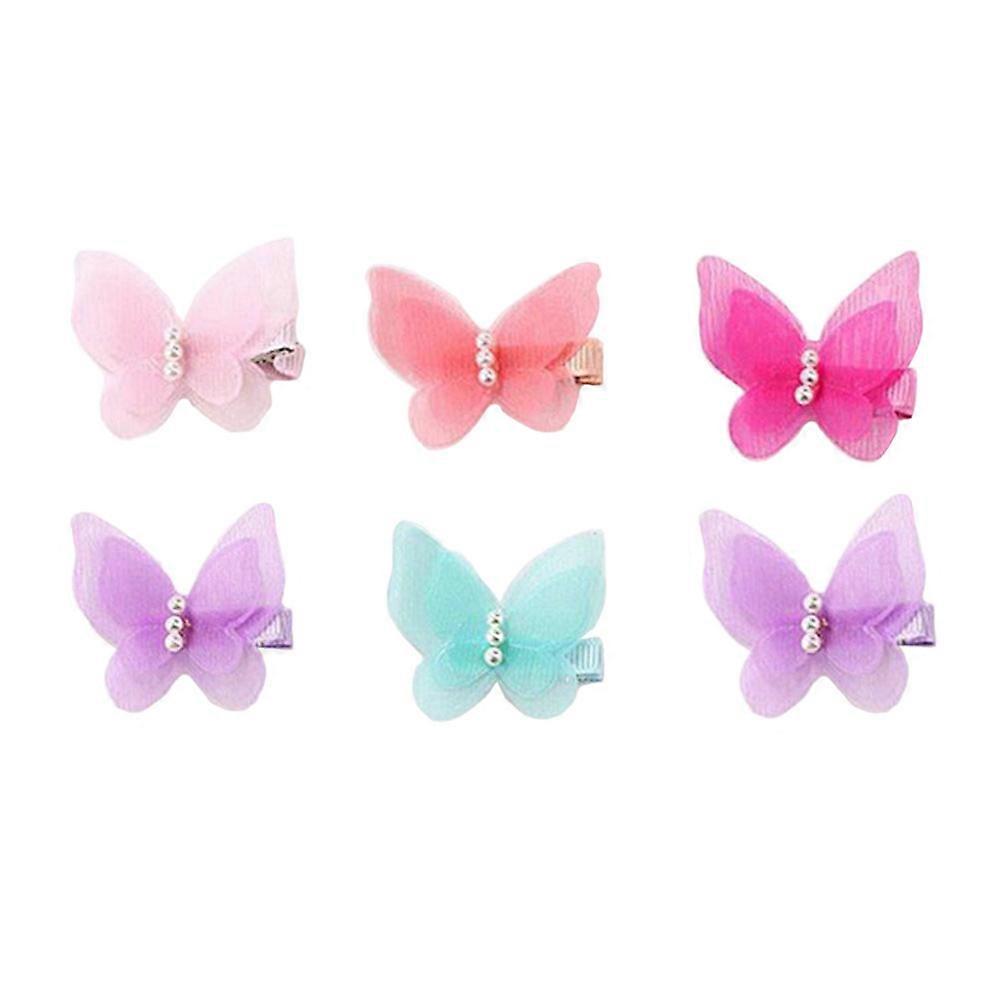 مشبك على الانفجارات الشيفون Bowknot لؤلؤة الشعر كليب أزياء ملحق لون متنوع 4x3.5x2cm مظهر أنيق 6 قطع