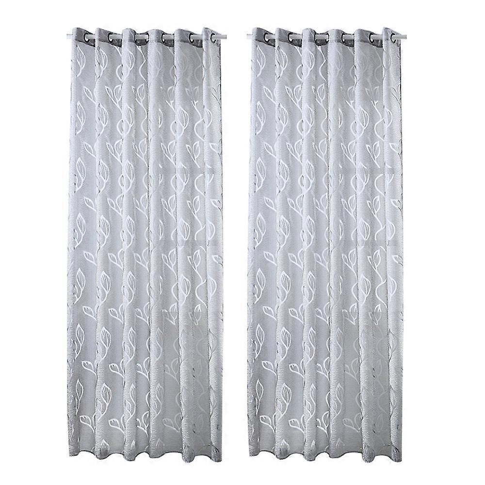 Leaf Printed Curtain Window Screening Grey 100x250cm Decoration 2Set