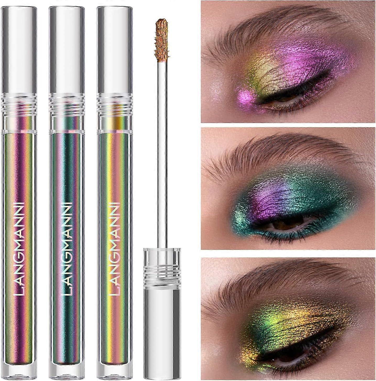 3 Stück flüssiges Chamäleon Lidschatten Make-up Set, metallische wechselnde langlebige holographische Glitzer Multichrom Lidschatten