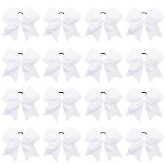 Wabjtam 16 Pieces Large Cheerleading Bow Ponytail Stand Elastic Bands Handmade For Cheerleading Girls College Sports (16 Pieces White)