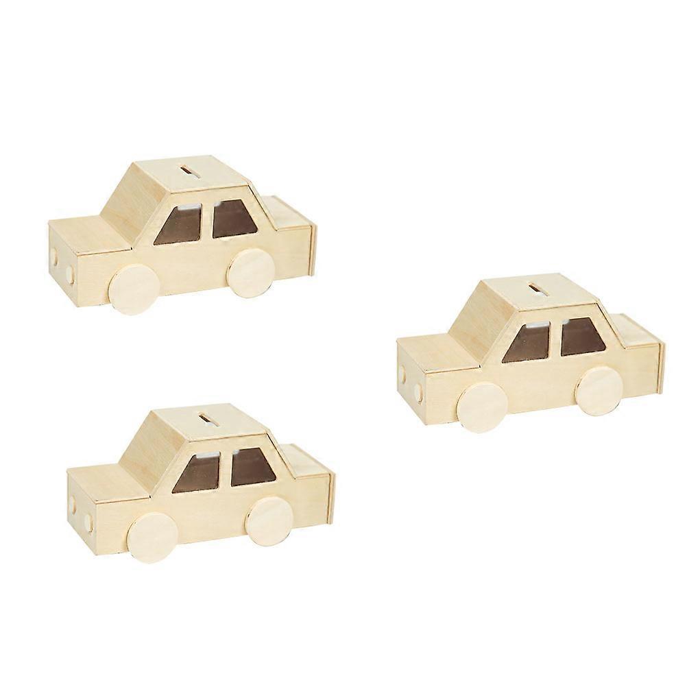 DIY Blank Piggy Banks for Kids Unfinished Wooden Bank for Decoration Beige Color 3 Pcs