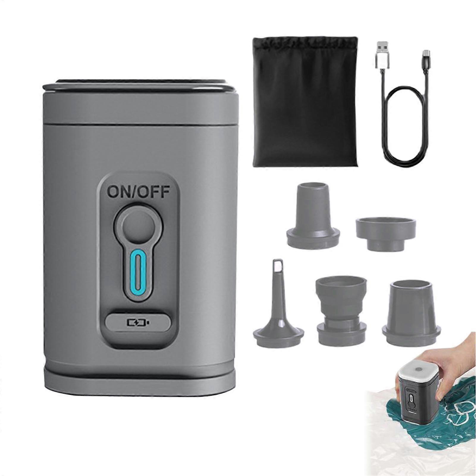 Electric Air Compressor Pump, Portable Rechargeable BatteryPowered Inflator with Camping Light for Pool Floats, Boats, and Inflatables.