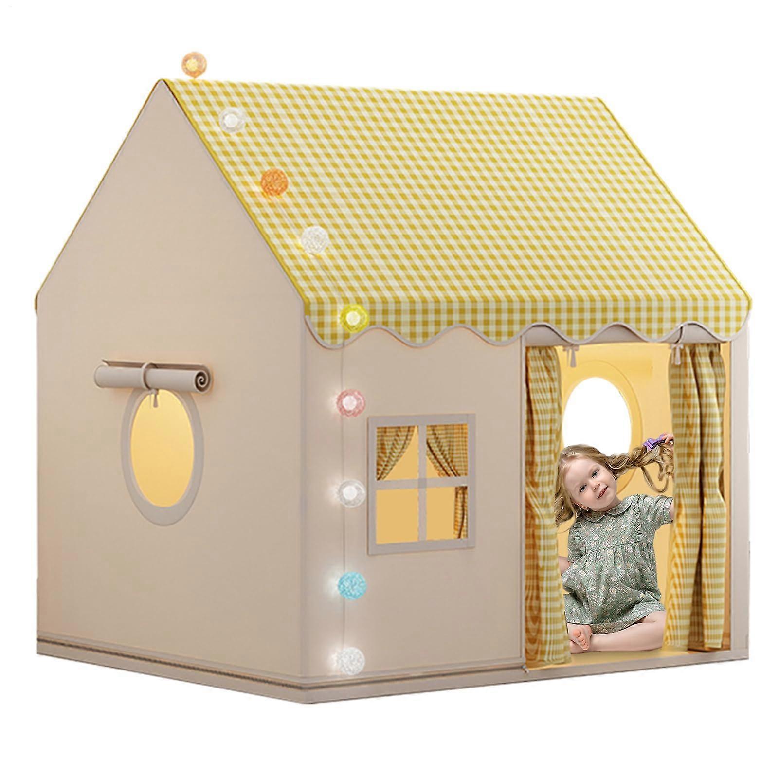 Inner tent – Bed hut, imaginative play Mini house with tapestry, fairy tale hut, soft children's hut in yellow