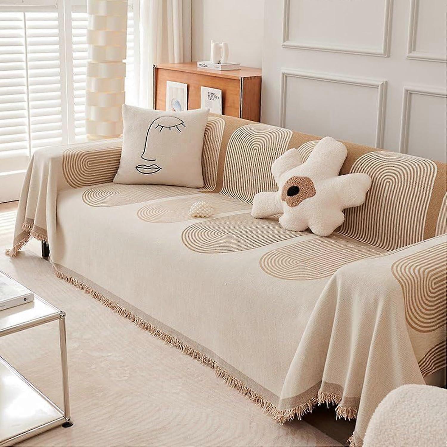 Waterproof sofa cover, reversible chenille, large size 70.8*118.1in, gray, petfriendly 70.8*149.6in apricot
