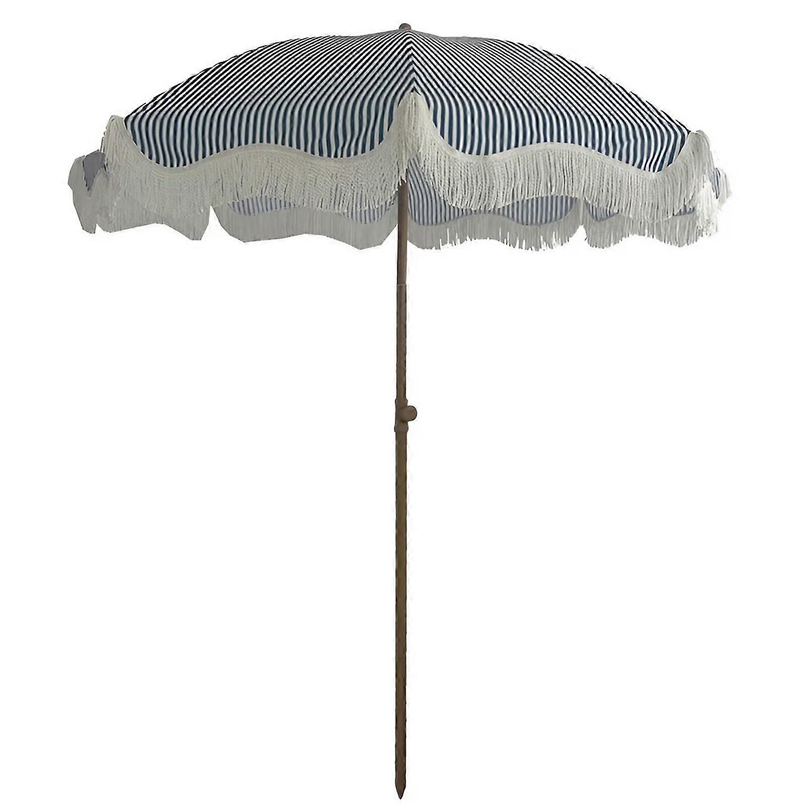 200 cm Beach Umbrella with Fringes, UPF 50, Push Button Tilt, Portable for Garden, Pool