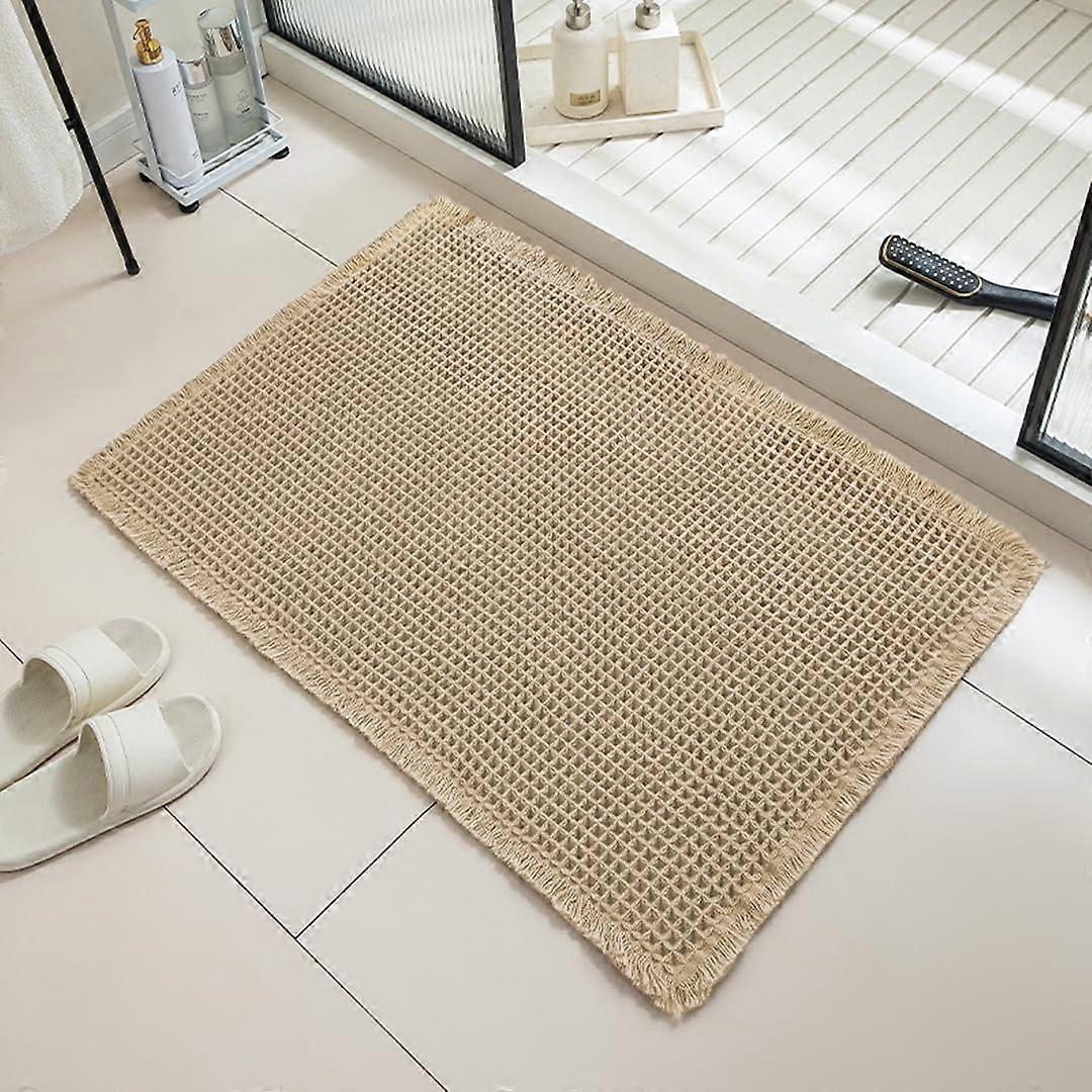 Wafflepatterned doormat, super absorbent, nonslip, machine washable, beige 61x92cm