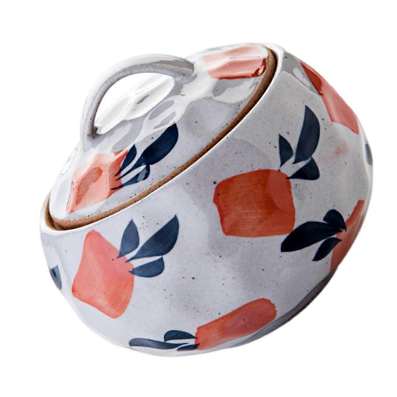 Japanese Style Ceramic Stewed Soup Bowl with Lid, 22 oz, Bird Nest Pattern, Dishwasher Safe, Elegant Design