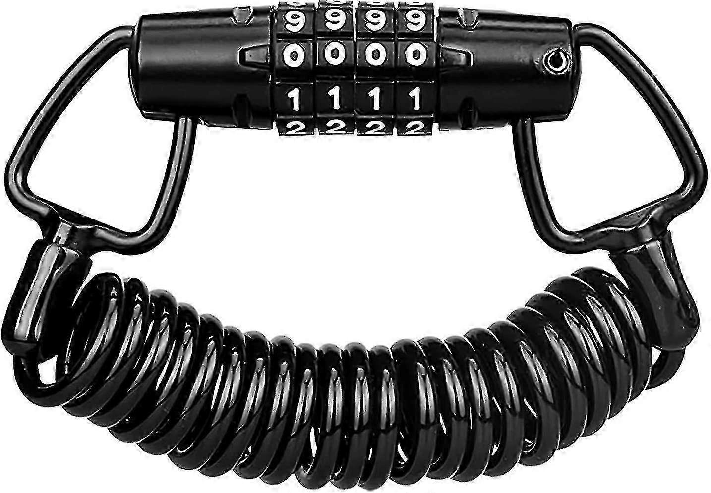 Helmet lock, 4 digit bike lock, 150cm universal cable lock, chain lock for bikes, strollers and scooters with automatic retraction, black