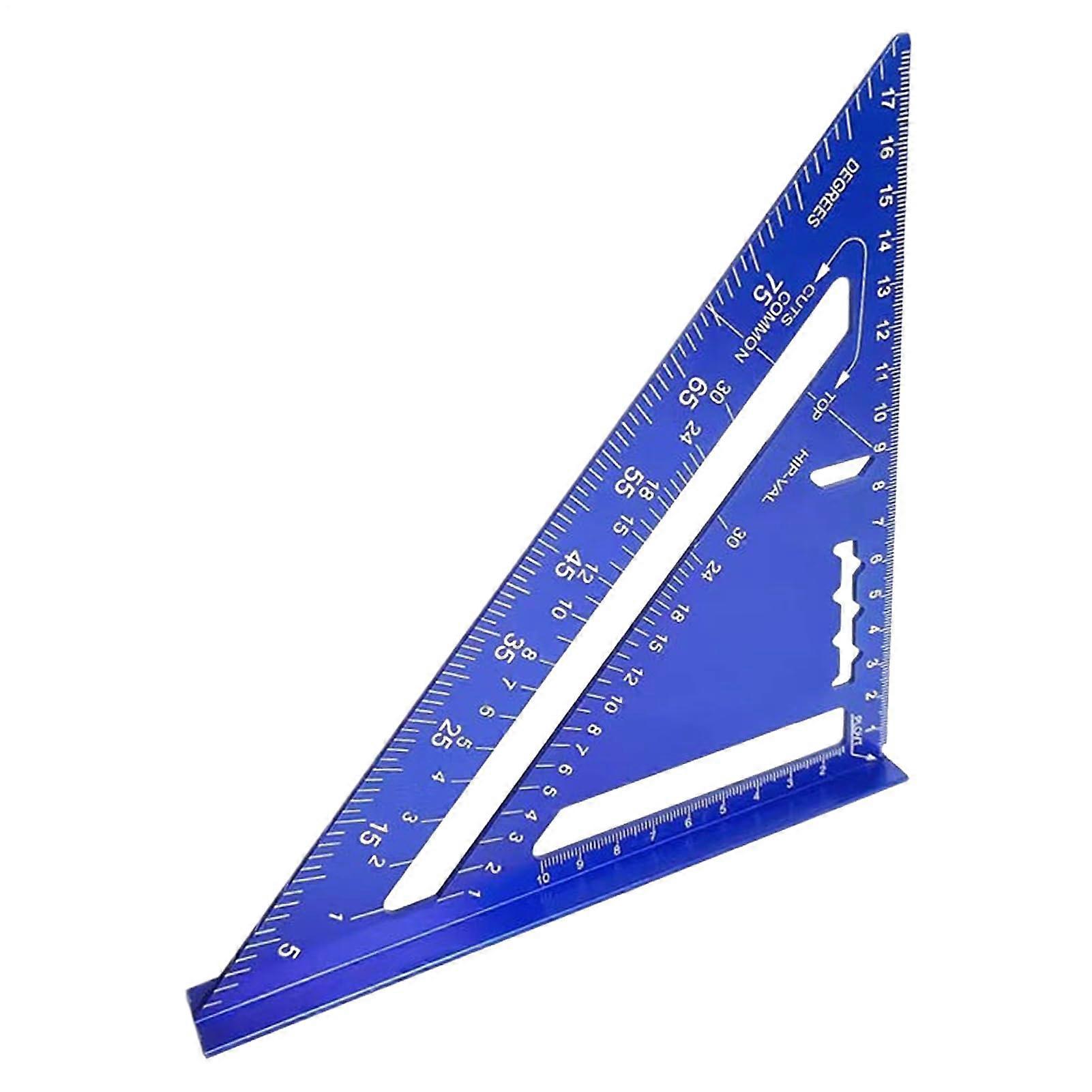 Triangle Ruler Metric Angle Measurer, Precision Measuring Tool Made of Metal for Woodworking, Architecture, and Technical Drawing, Blue