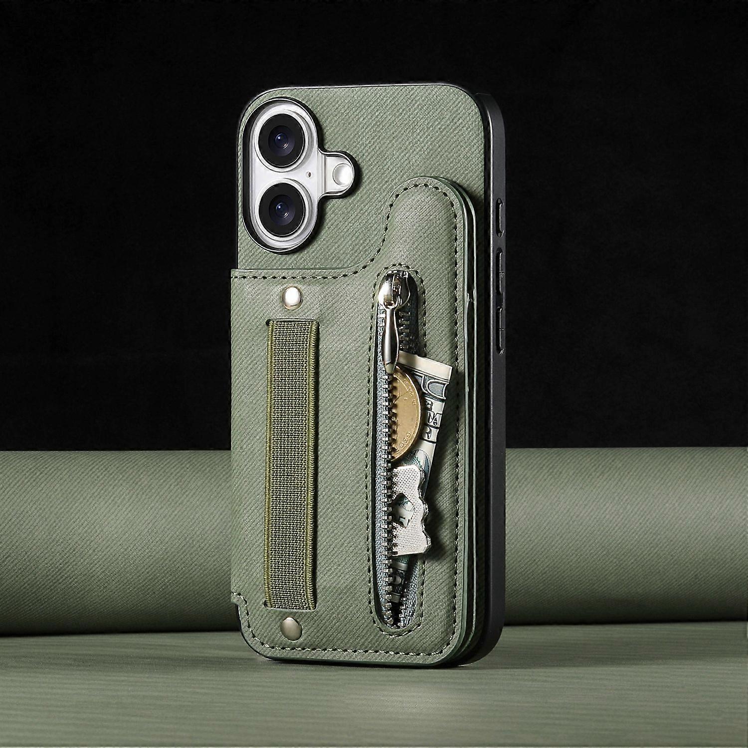 Case for Samsung S25 green fabric wallet elastic rope wrist leather