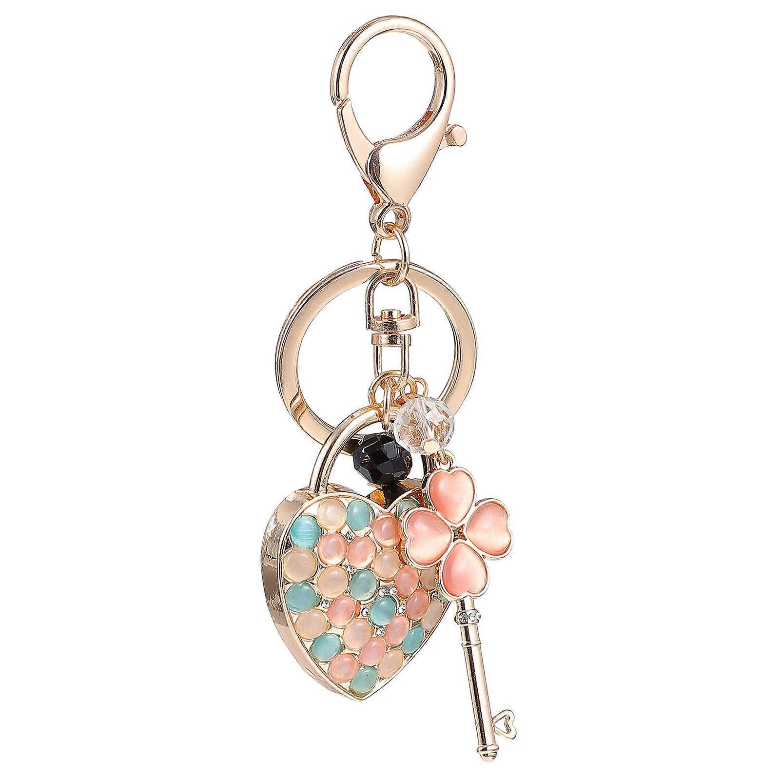 Heart Shape Key Chain Pendant Car Decoration Assorted Color Opal Acrylic Alloy 1Pc