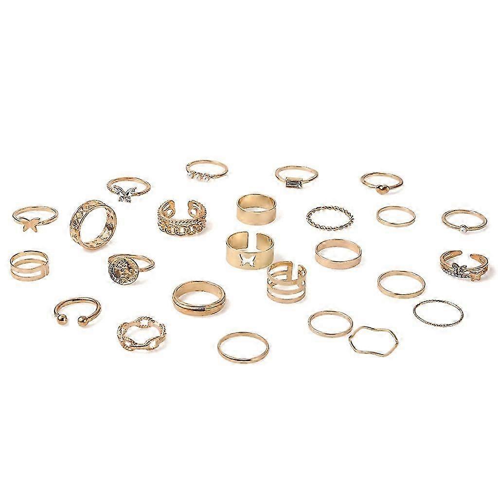 25 Pcs Pearl Micro-encrusted Diamond Hollow Pattern Ring Geometric Gothic Ring