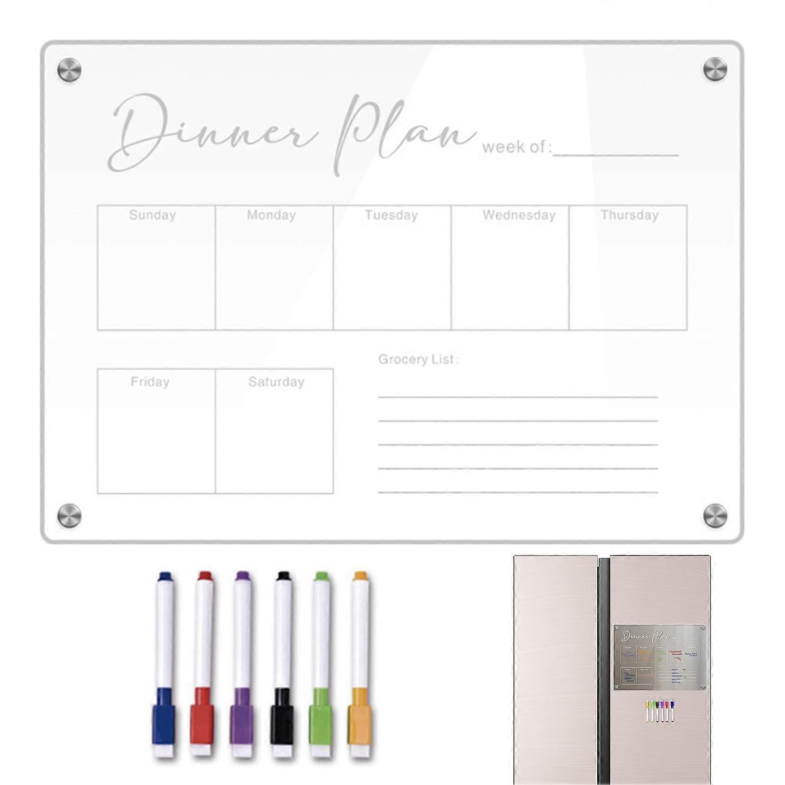 Dry Erase Board for Refrigerator, Clear Acrylic Magnetic Planner Board with Markers, Fridge To-Do List and Meal Planner
