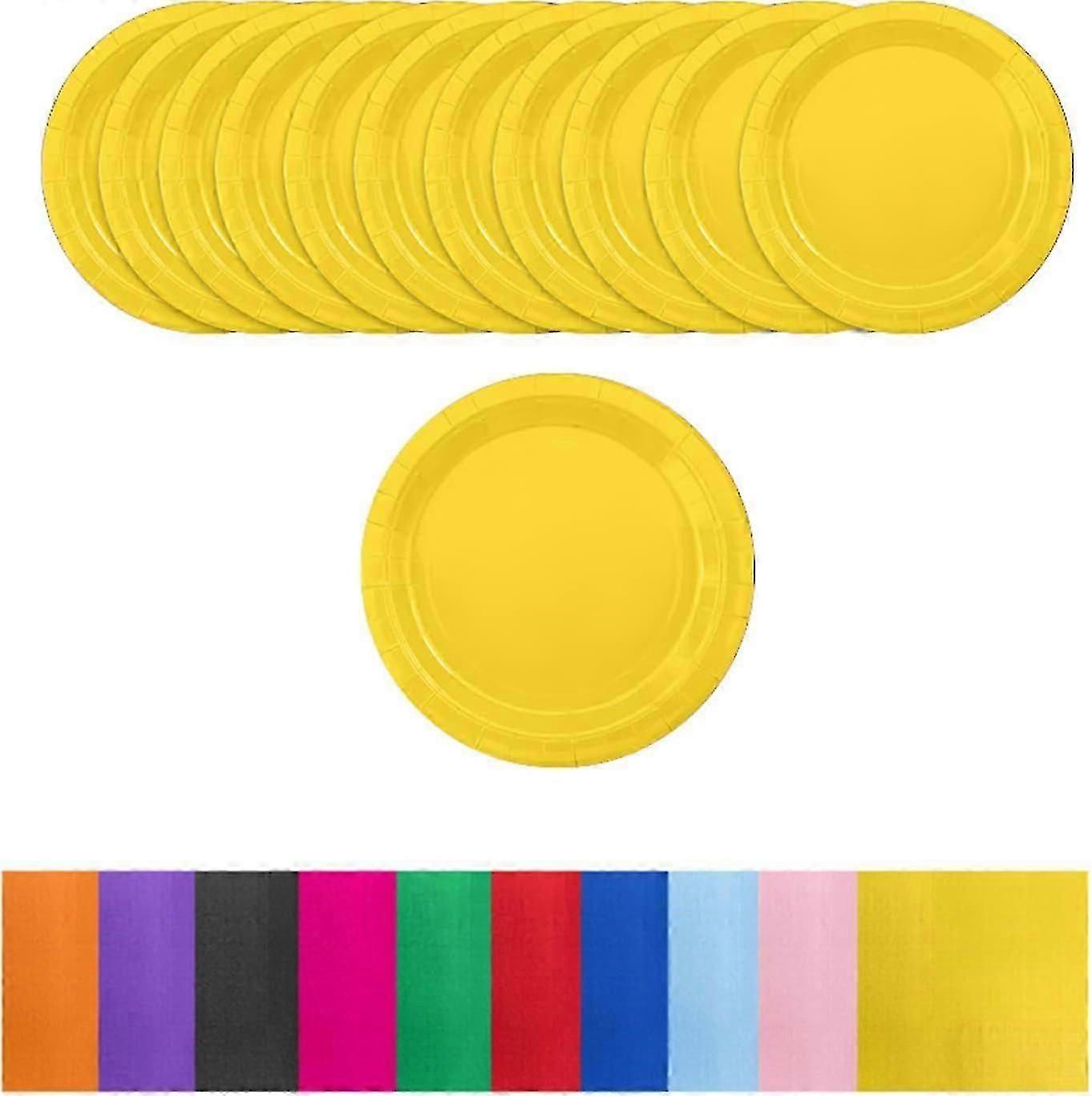 2025 Latest Model 16pcs Yellow Paper Plates 9 Inch Solid Color Paper