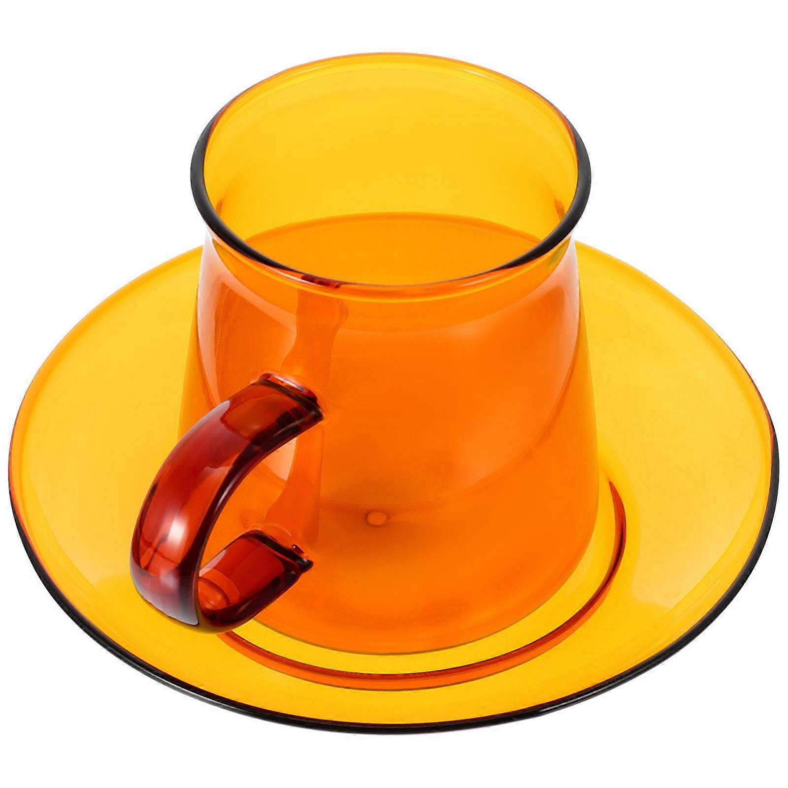 Elegant Coffee Cup with Saucer for Afternoon Tea Made of Glass in Coffee Color 7.8 oz