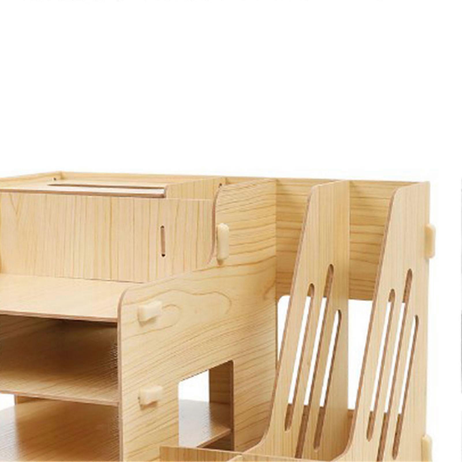 Desktop Organizer Multipurpose Modern Simple Style Wood Desktop Storage Shelf for Home School Office White Maple