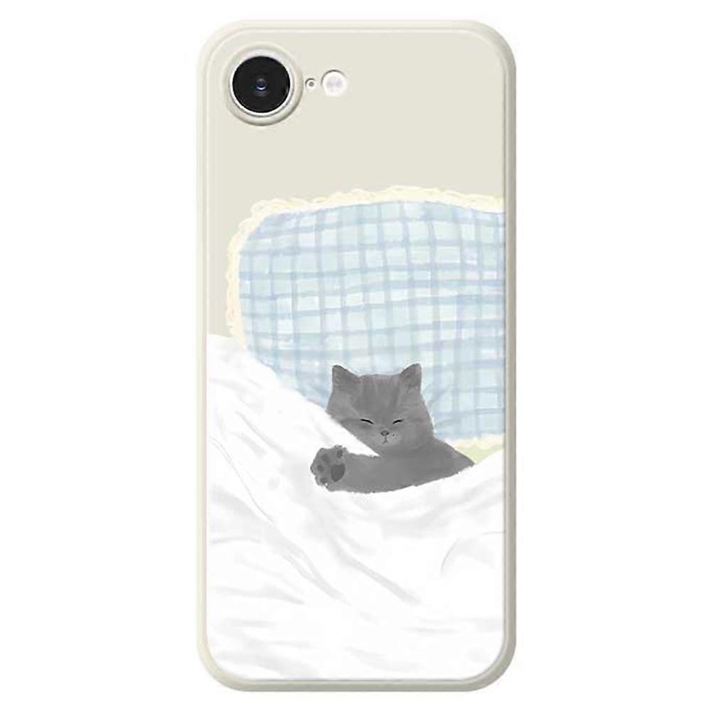 For iPhone 16e Case Cute Sleeping Cat Pattern Printing Straight Edge TPU Phone Back Cover