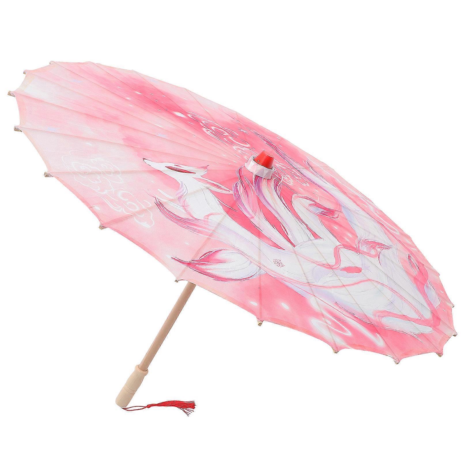 Japanese Umbrella Satin Decorative Parasol Dance Performance Cosplay Prop Pink Round Japanese Retro Style Waterproof Fade-resistant 1Set