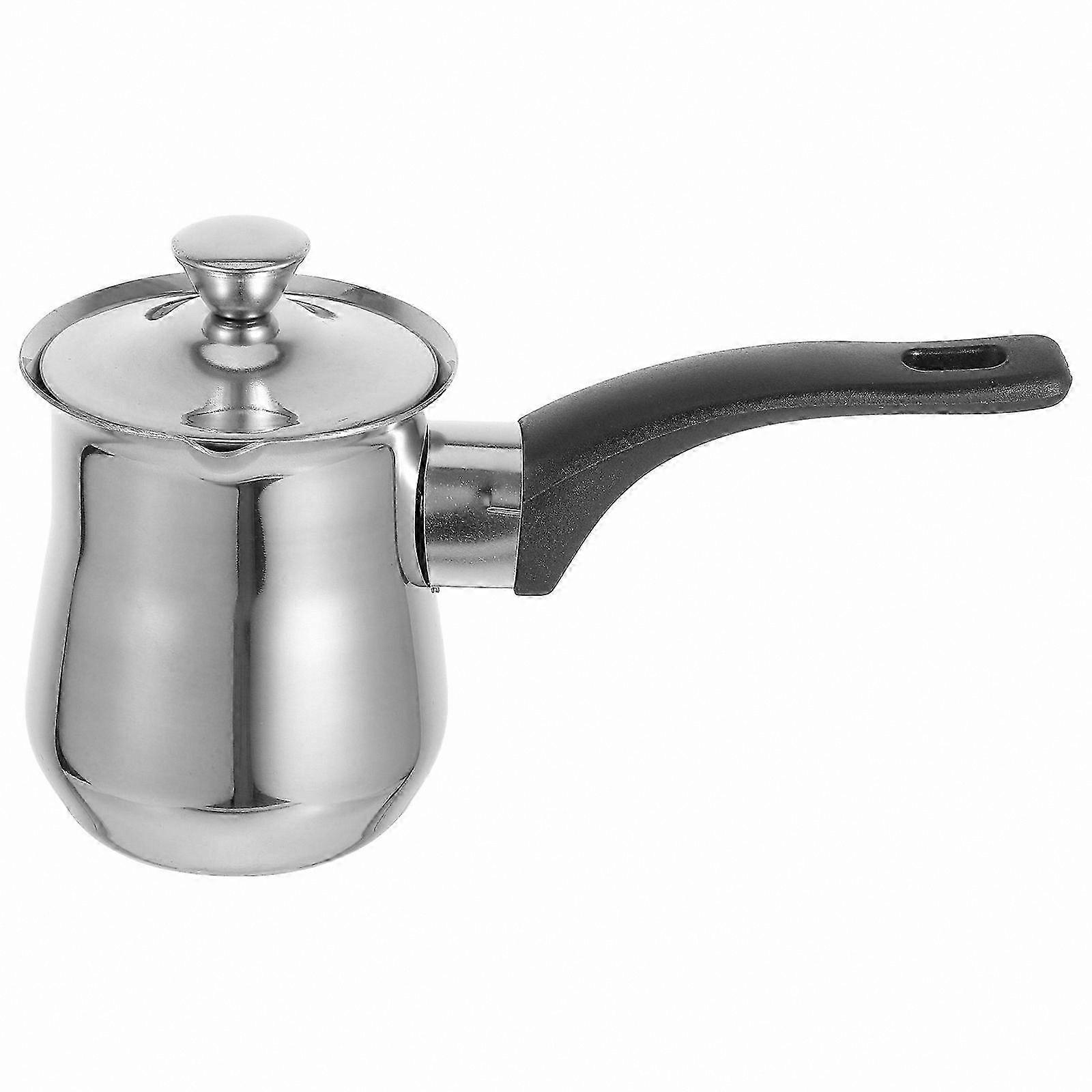 180ml Stainless Steel Sauce Pan with Lid and Long Handle for Turkish Coffee, Milk Frothing, Butter Melting, Camping, and Stove Top Use